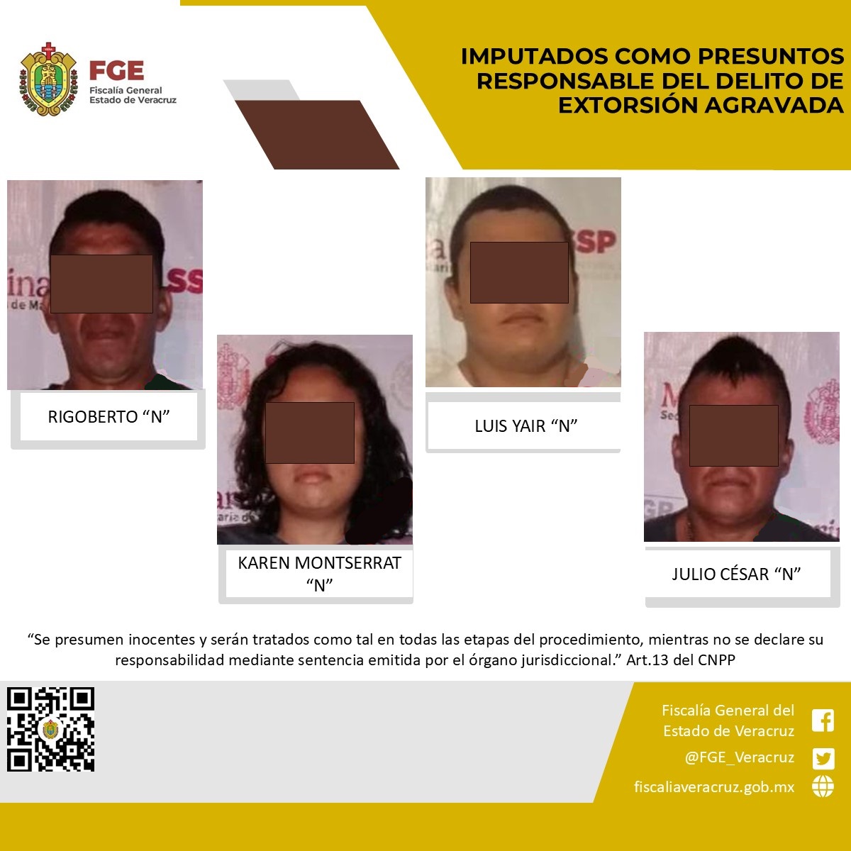 Imputados como presuntos responsable del delito de extorsión agravada