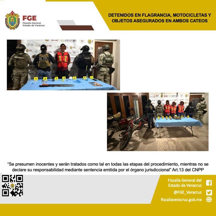 CUATRO PERSONAS DETENIDAS, MOTOCICLETAS Y OBJETOS ASEGURADOS EN OPERATIVOS DE CATEO CON FUERZAS FEDERALES Y ESTATALES EN CAMARÓN DE TEJEDA.