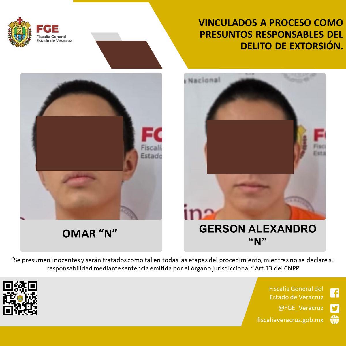 Vinculados a proceso como presuntos responsables del delito de extorsión.