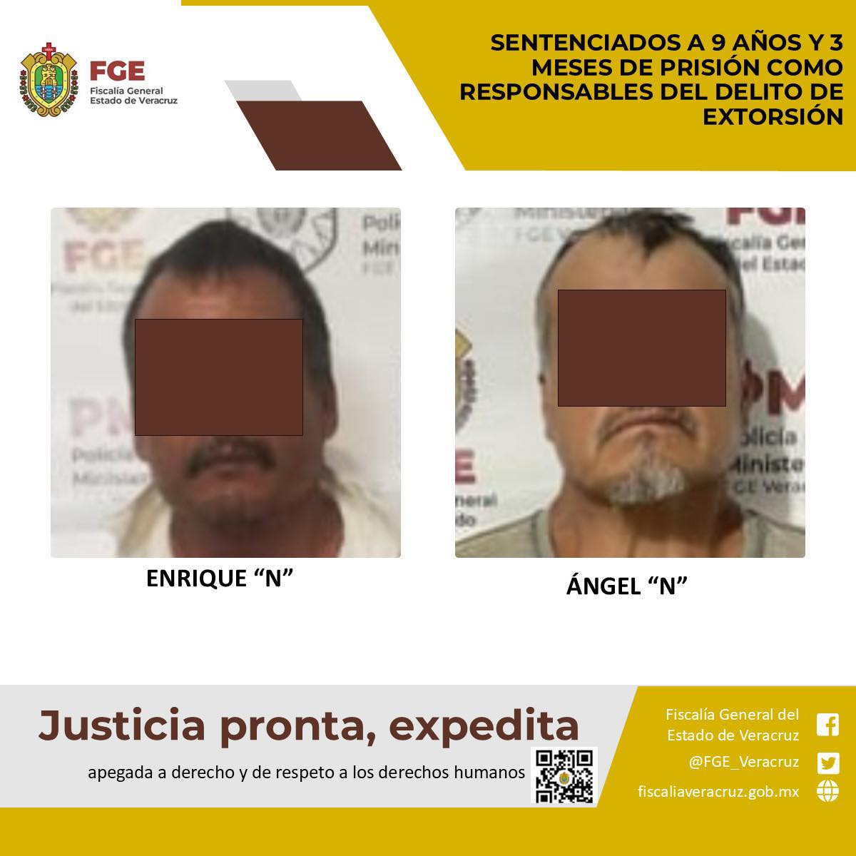 Sentenciados a 9 años y 3 meses de prisión como responsables del delito de extorsión