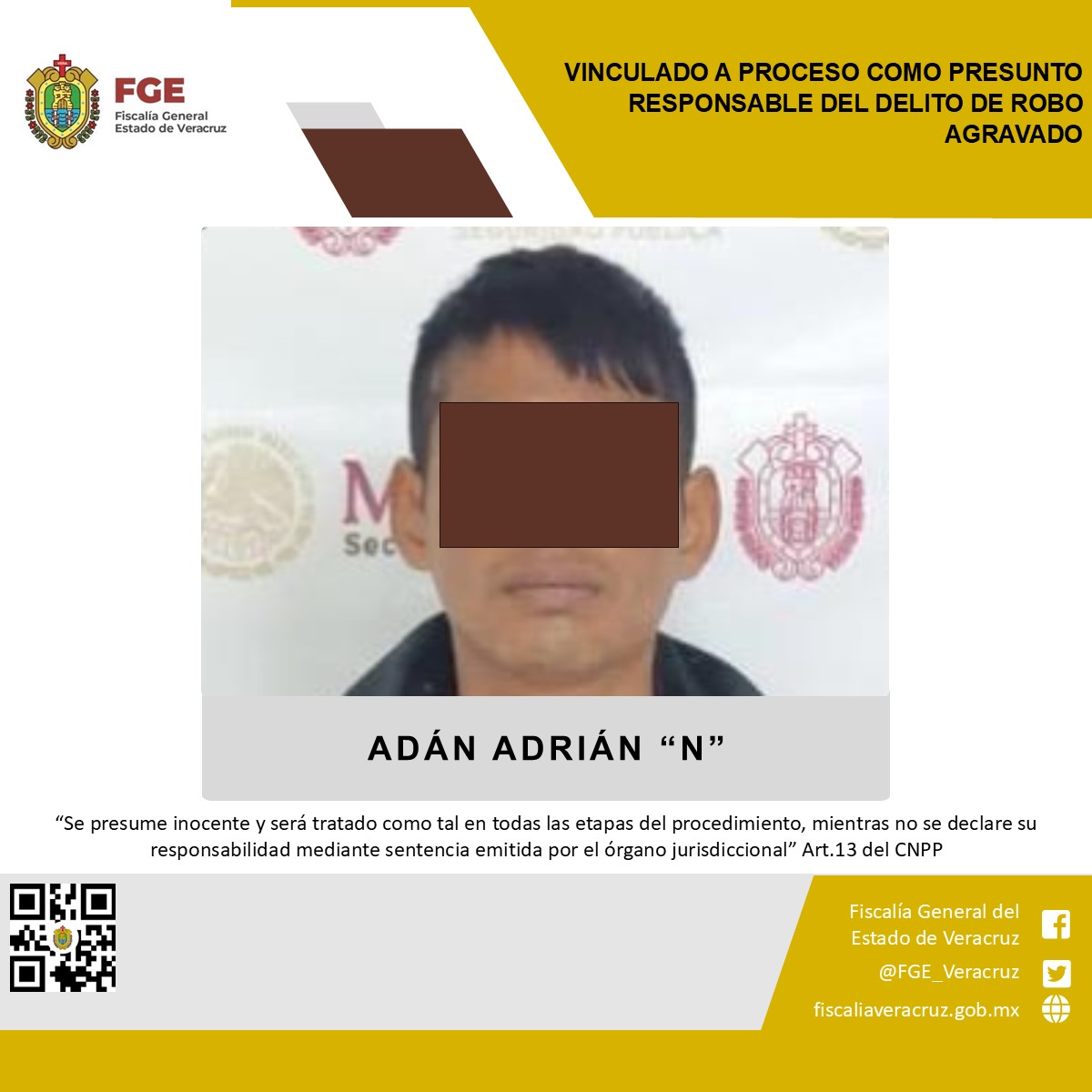 Vinculado a proceso como presunto responsable del delito de robo agravado