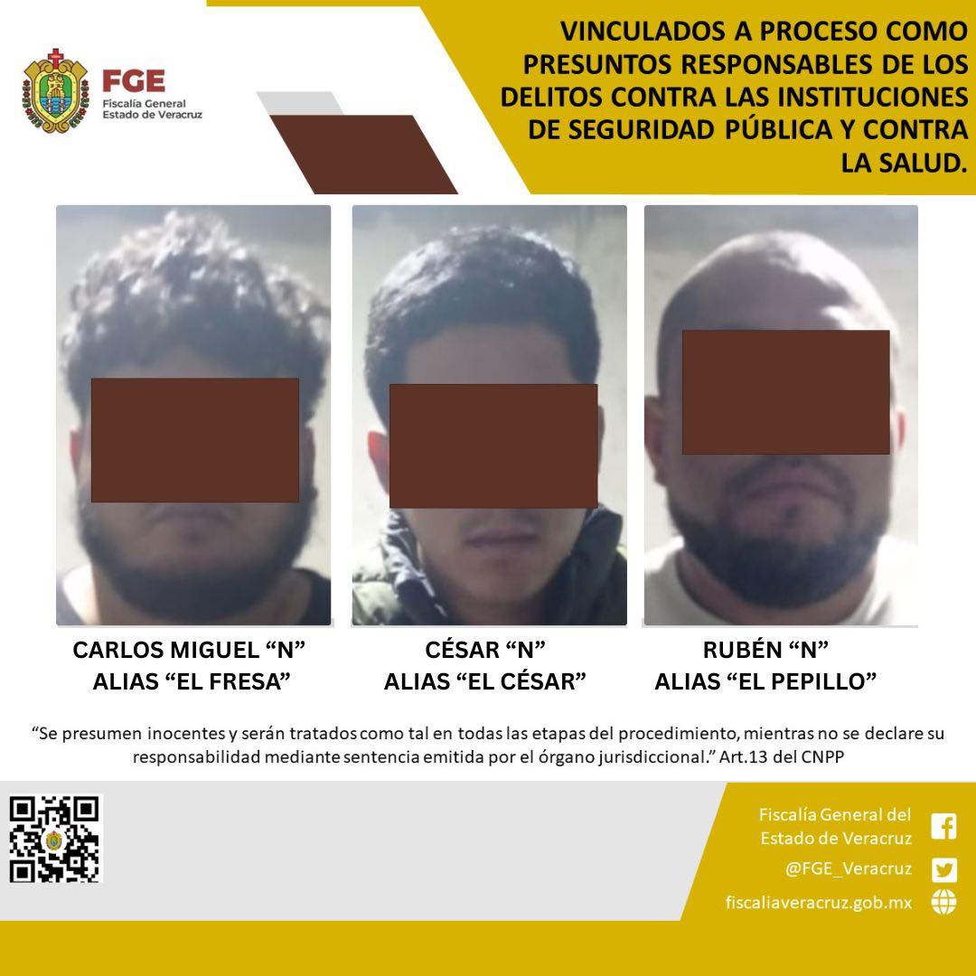 Vinculados a proceso como presuntos responsables de los delitos contra las instituciones de seguridad pública y contra la salud.