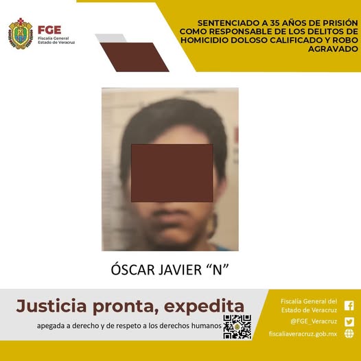 Sentenciado a 35 años de prisión como responsable de los delitos de homicidio doloso calificado y robo agravado