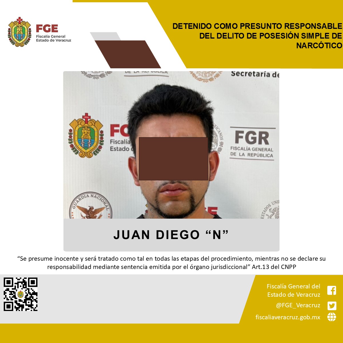 Detenido como presunto responsable del delito de posesión simple de narcótico