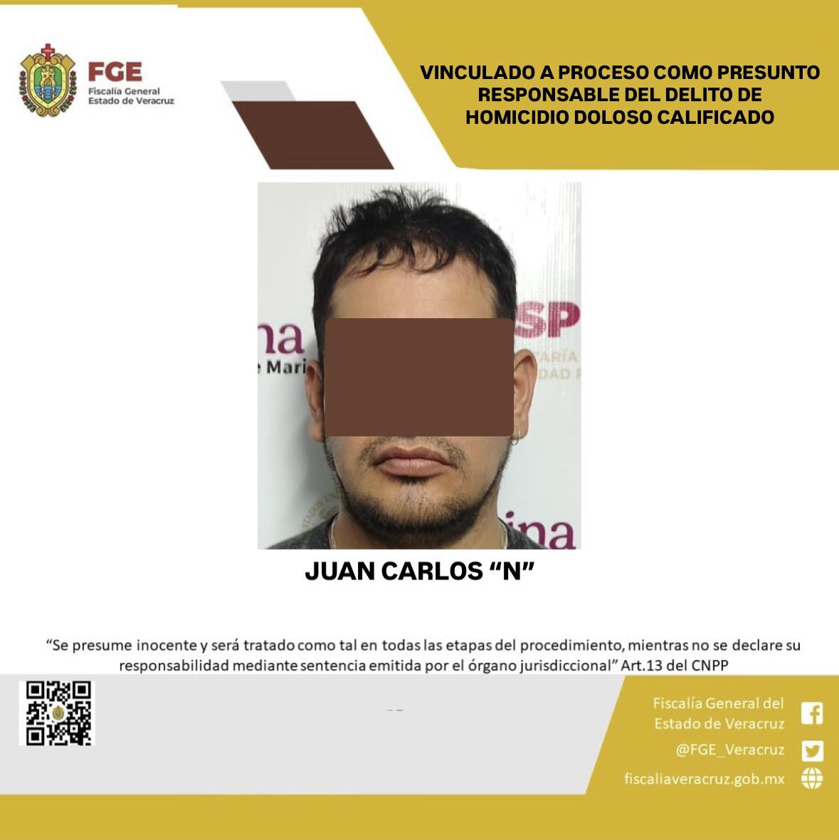 FGE obtiene vinculación a proceso contra presunto responsable de homicidio doloso calificado