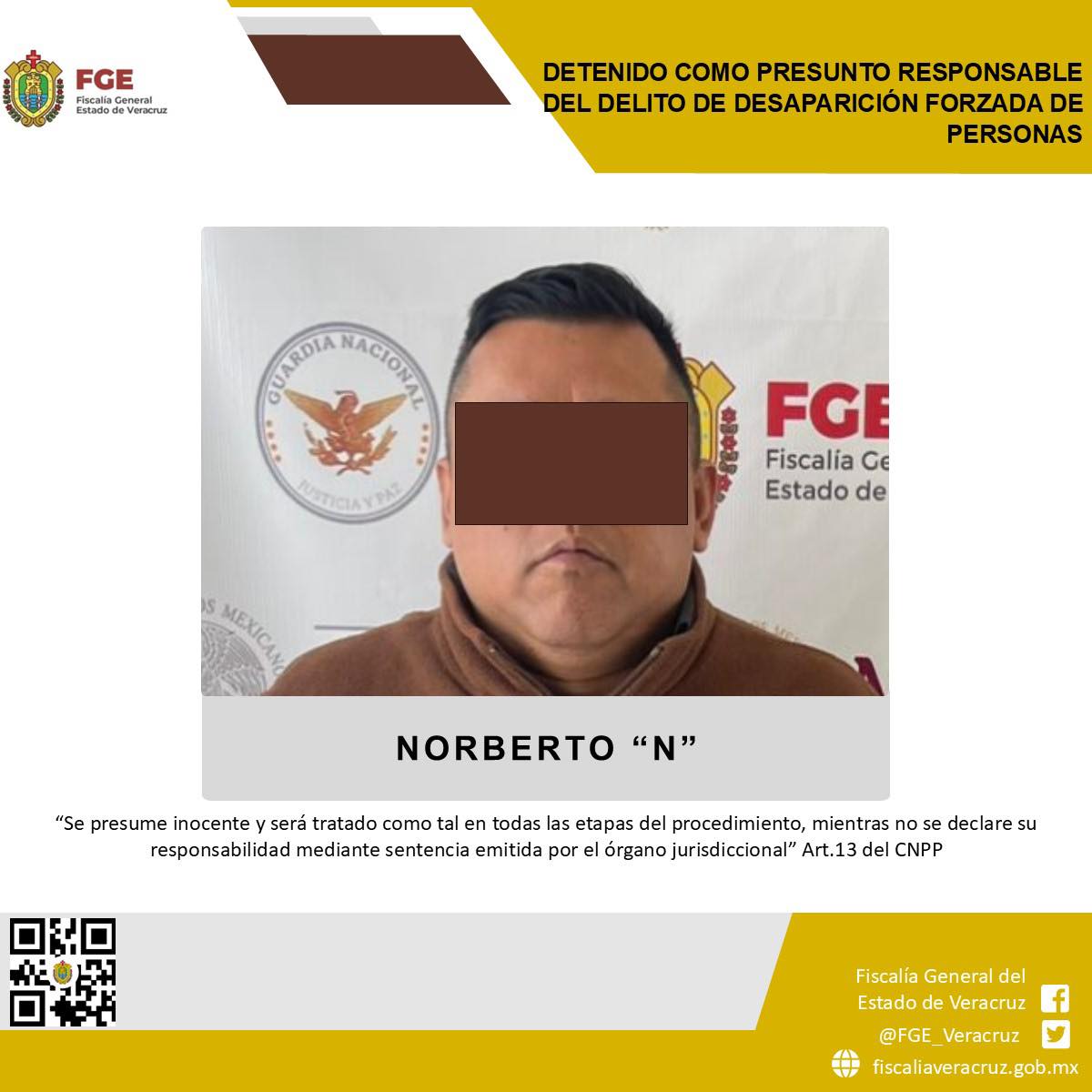 Fiscalía General del Estado informa cumplimiento de orden de aprehensión en Coatepec