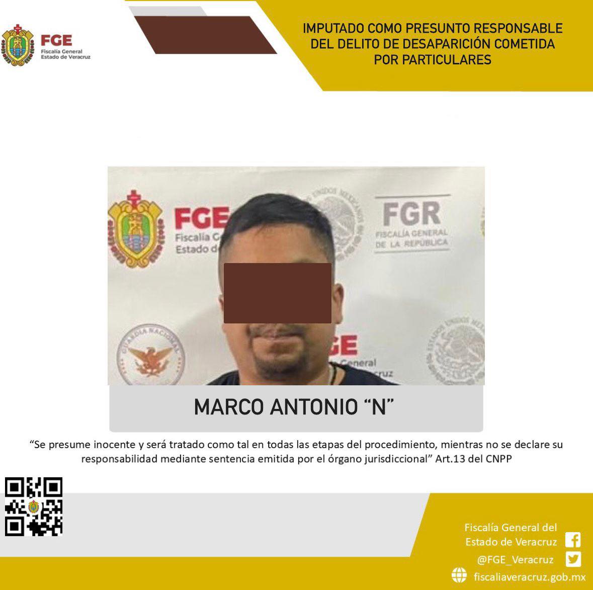 Prisión preventiva oficiosa a presunto responsable del delito de desaparición cometida por particulares