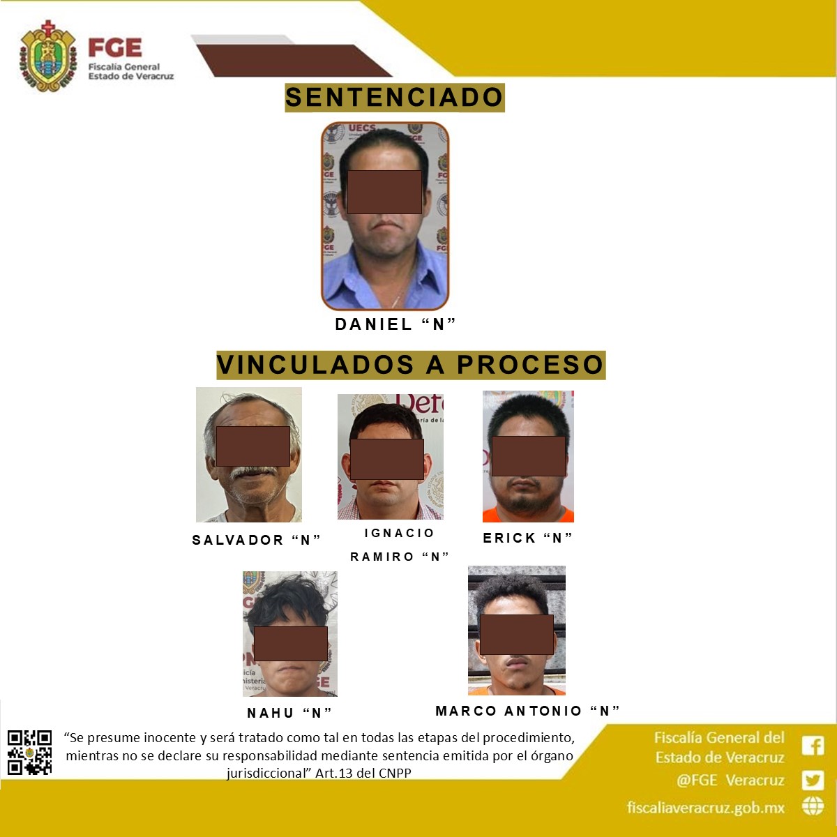 FGE informa sentencia condenatoria y vinculaciones a proceso por diversos delitos en diferentes municipios de la entidad