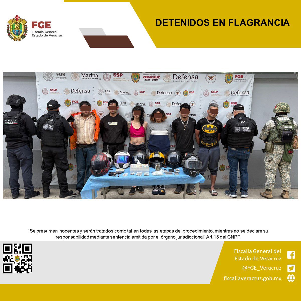 Seis personas detenidas y objetos asegurados en operativo de cateo con fuerzas federales y estatales en Xalapa