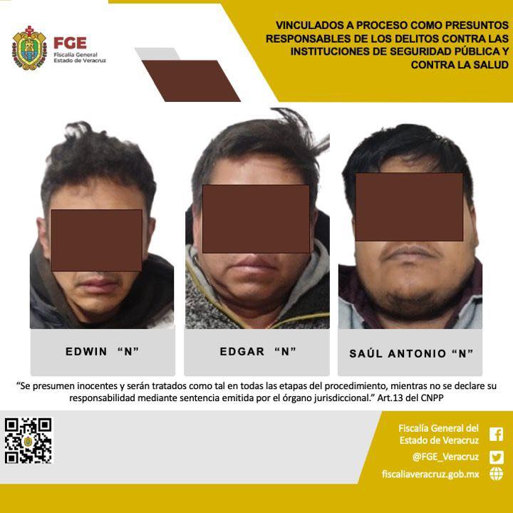 En Perote, ratifican prisión preventiva contra tres personas por delitos contra las instituciones de seguridad pública y contra la salud