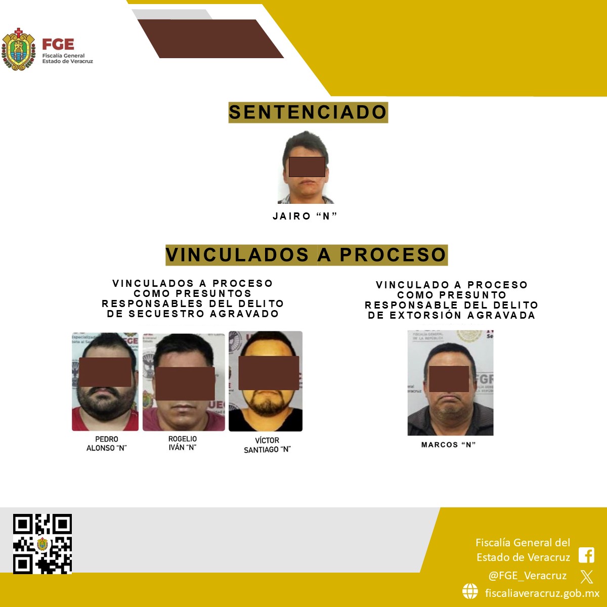 Dictan sentencia y vinculan a proceso a presuntos responsables de secuestro agravado y extorsión agravada en Coatzacoalcos, Xalapa y Minatitlán