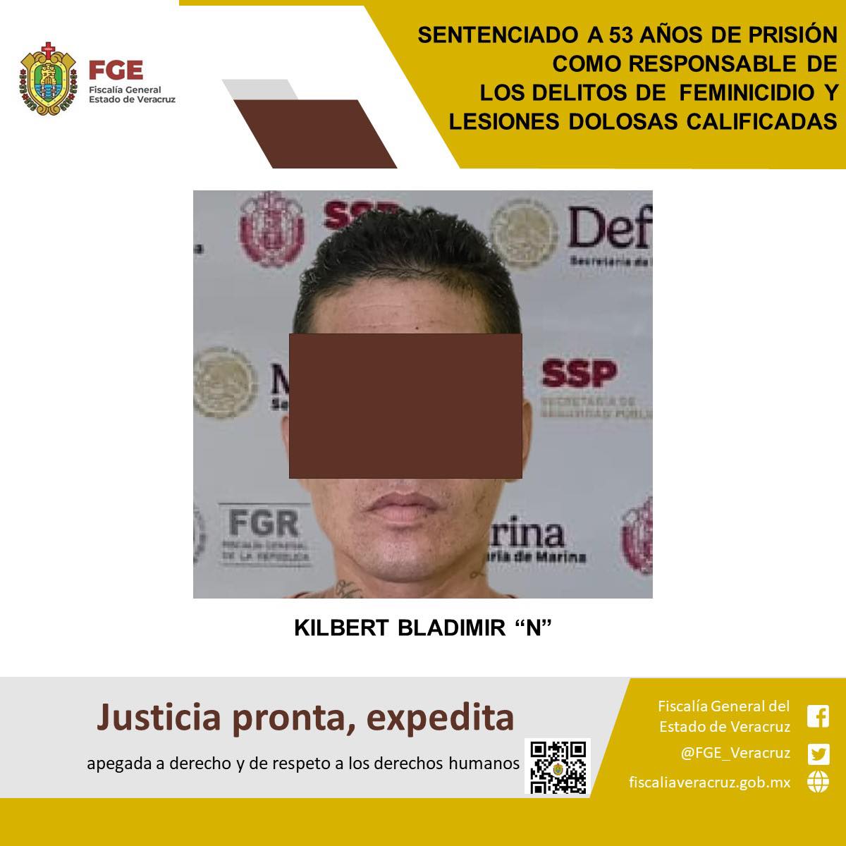 En Coatzacoalcos, sentenciado a 53 años de prisión por feminicidio y lesiones dolosas calificadas