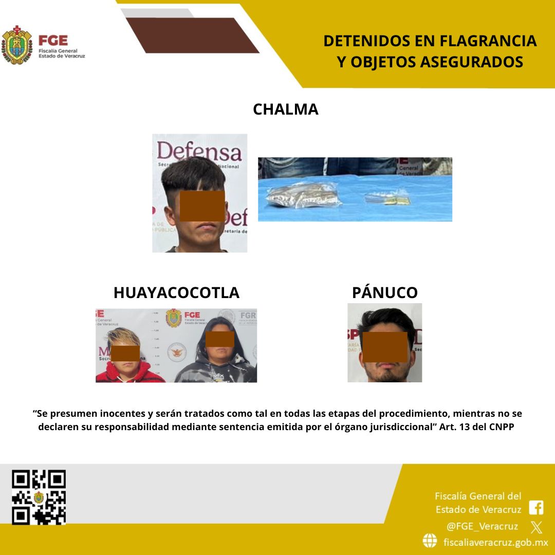 Detenidos en flagrancia y objetos asegurados en operativos de cateos con fuerzas federales y estatales en Chalma, Huayacocotla y Pánuco