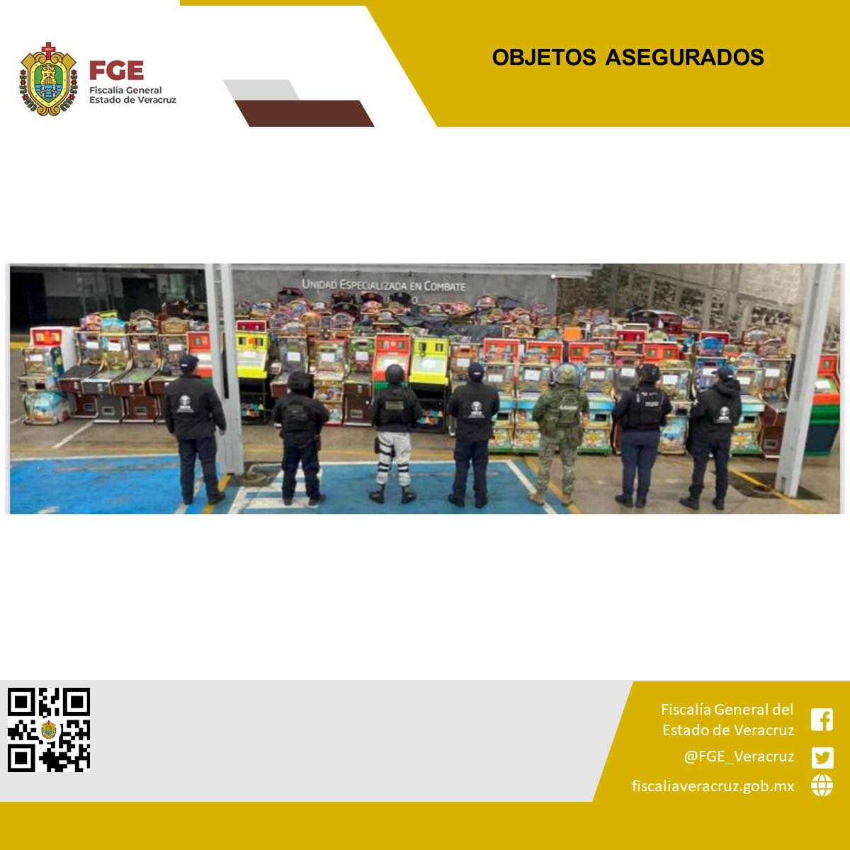 En Xalapa, FGE, Fuerzas Federales y Estatales aseguran 180 máquinas tragamonedas durante cateos en 15 establecimientos