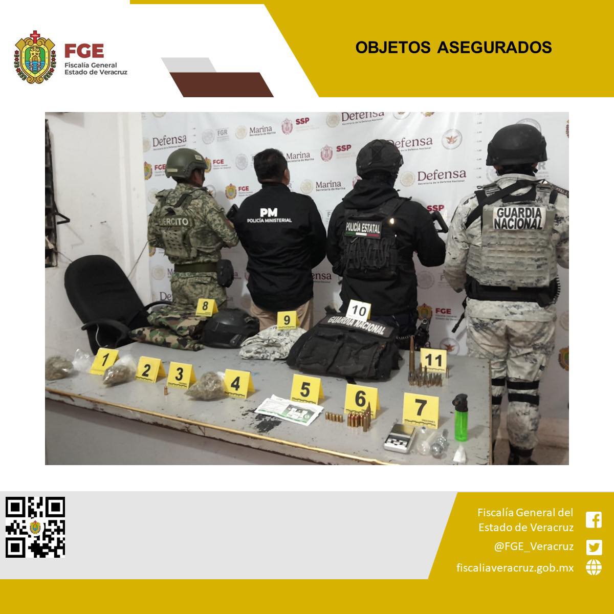 FGE, Fuerzas Federales y Estatales realizan cateo en Jáltipan; se asegura droga, municiones y equipo táctico