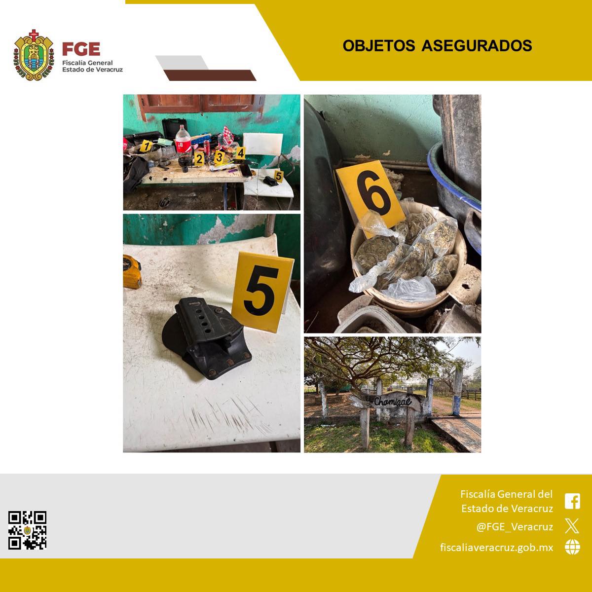 Diligencia de cateo en La Antigua deriva en aseguramiento de presunta droga y cartuchos