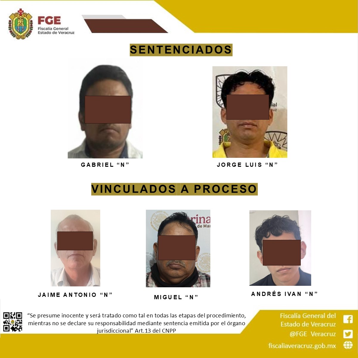 En Veracruz y Nautla, FGE informa sentencias condenatorias de 13 y 12 años por pederastia agravada; así como vinculaciones a proceso contra agresores sexuales