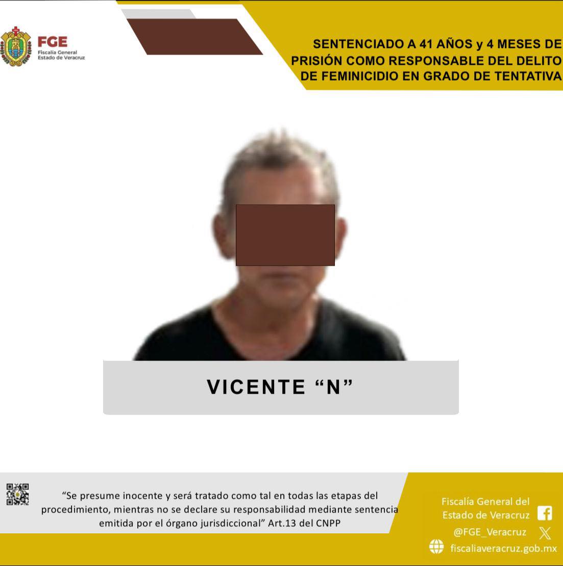 𝗙𝗶𝘀𝗰𝗮𝗹𝗶́𝗮 𝗱𝗲 𝗩𝗲𝗿𝗮𝗰𝗿𝘂𝘇 𝗹𝗼𝗴𝗿𝗮 𝘀𝗲𝗻𝘁𝗲𝗻𝗰𝗶𝗮 𝗱𝗲 𝗺𝗮́𝘀 𝗱𝗲 𝟰𝟭 𝗮𝗻̃𝗼𝘀 𝗰𝗼𝗻𝘁𝗿𝗮 𝗮𝗴𝗿𝗲𝘀𝗼𝗿 𝗽𝗼𝗿 𝘁𝗲𝗻𝘁𝗮𝘁𝗶𝘃𝗮 𝗱𝗲 𝗳𝗲𝗺𝗶𝗻𝗶𝗰𝗶𝗱𝗶𝗼 𝗲𝗻 𝗖𝗼𝗮𝘁𝘇𝗮𝗰𝗼𝗮𝗹𝗰𝗼𝘀