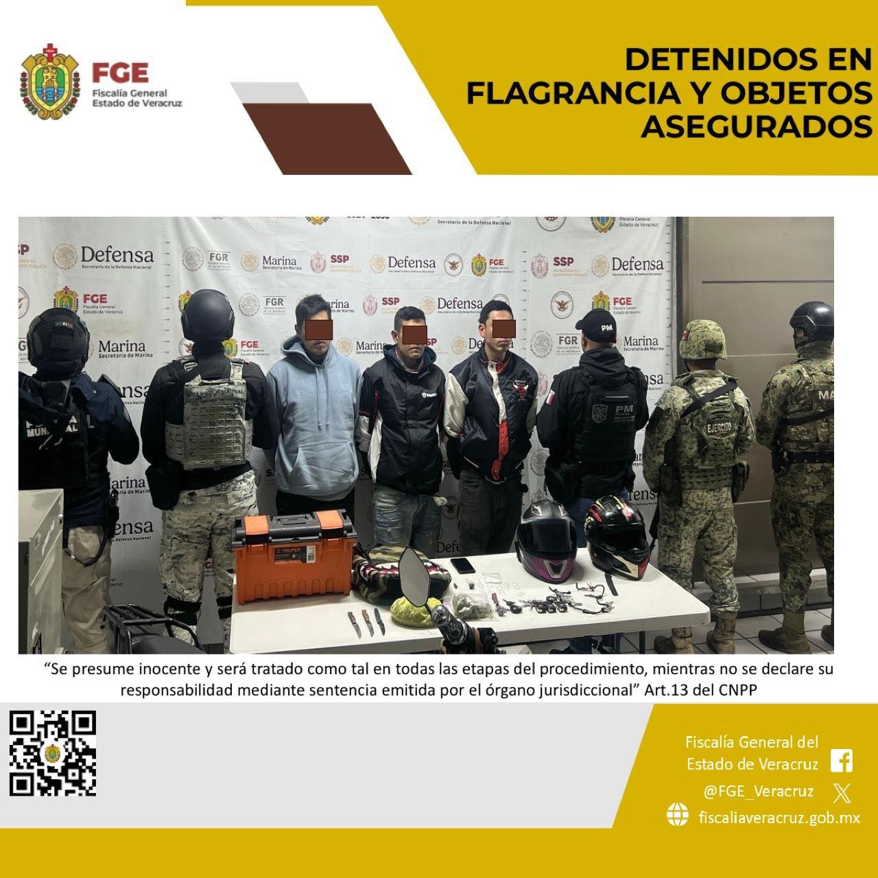 Detenidos en flagrancia y objetos asegurados en operativo de cateo con fuerzas federales y estatales en Xalapa