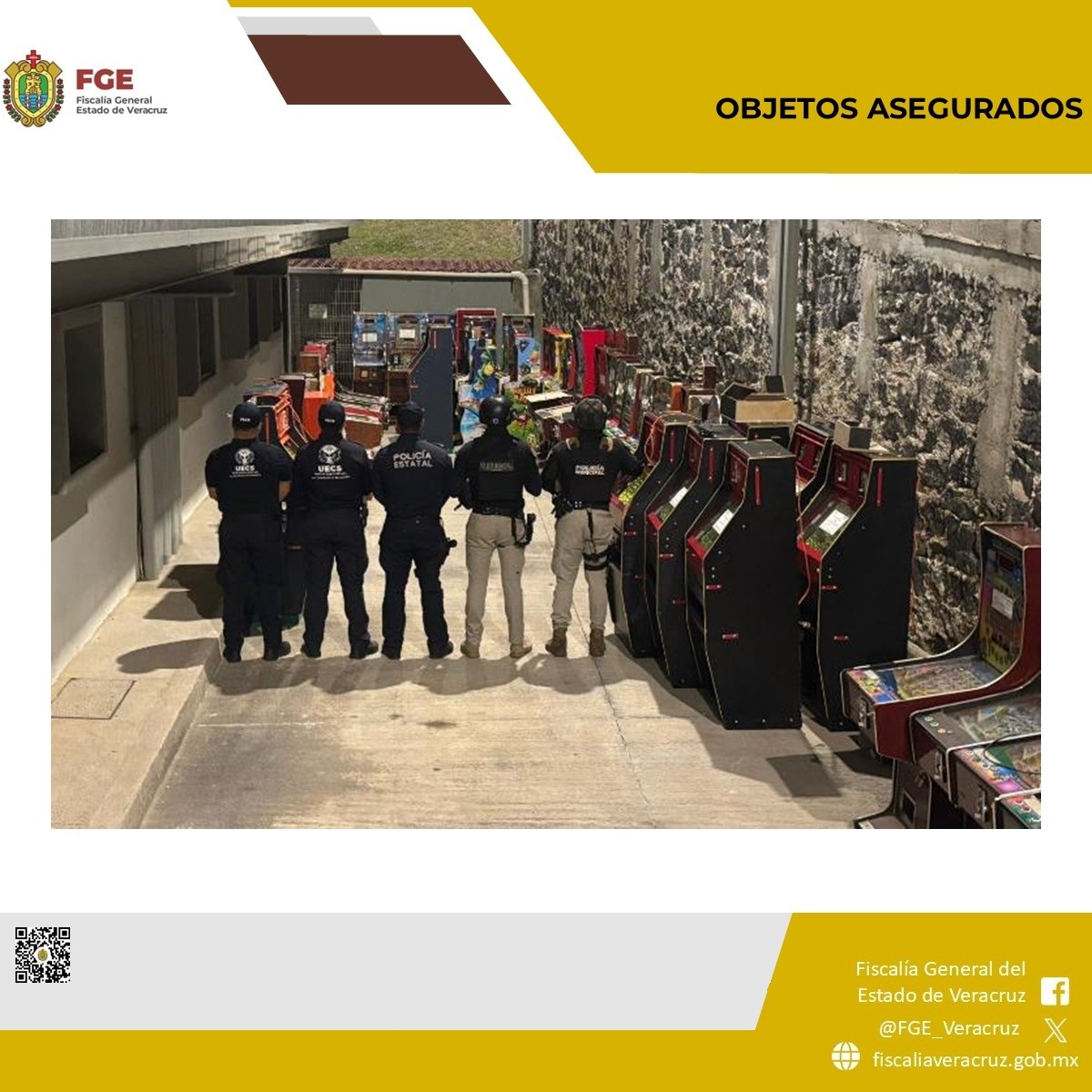 En Xalapa y Tlalnelhuayocan, FGE, fuerzas estatales y municipales aseguran 58 máquinas tragamonedas durante cateos en 9 establecimientos