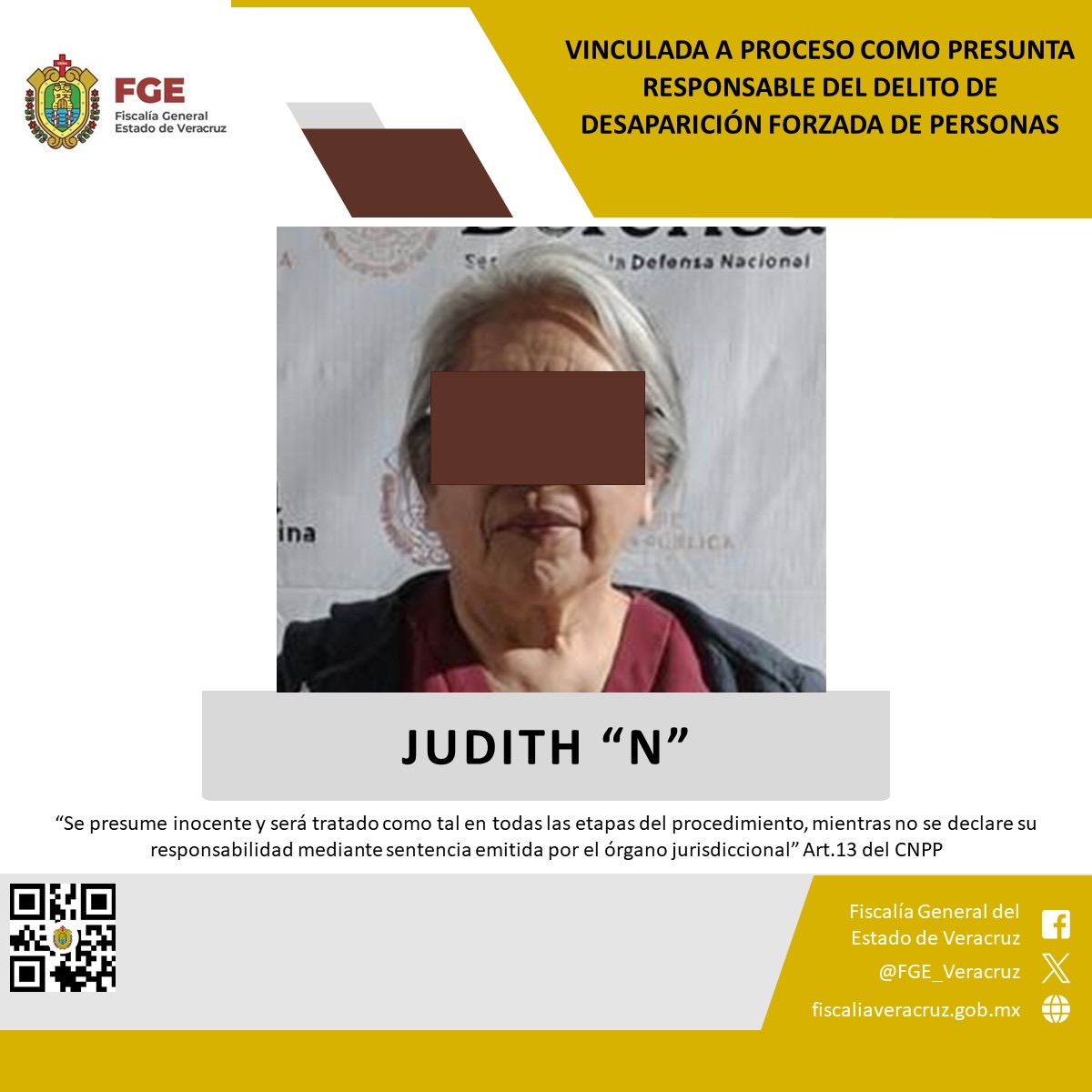 Vinculada a proceso por desaparición forzada; falsificó documentos de liberación en centro de detención de Coatepec