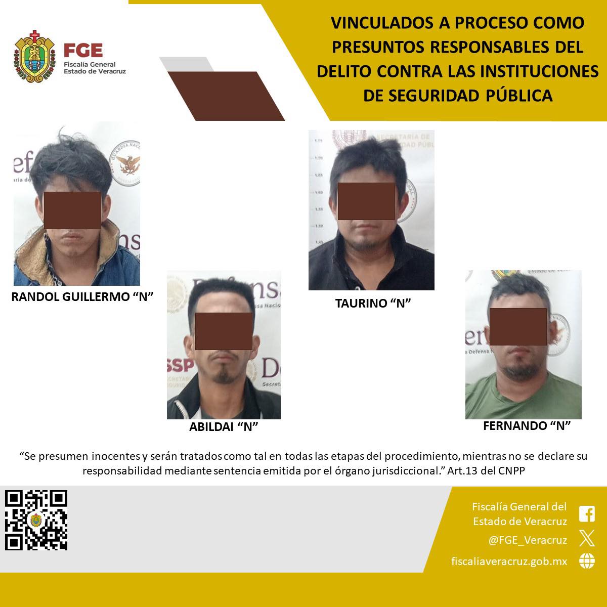 Vinculan a proceso a cuatro presuntos integrantes de célula delictiva en Tuxpan, por agresiones contra instituciones de seguridad pública