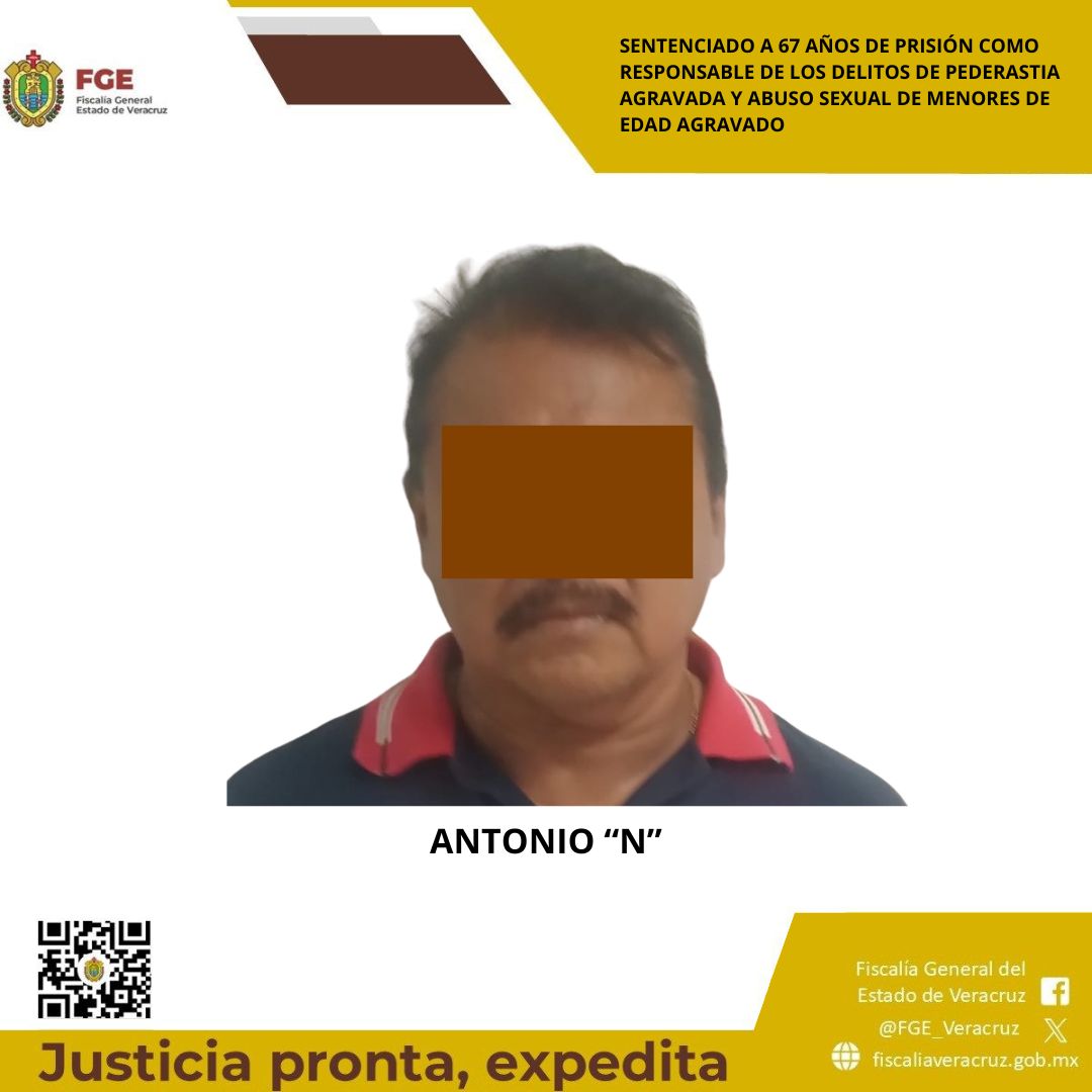 𝗖𝗲𝗿𝗼 𝘁𝗼𝗹𝗲𝗿𝗮𝗻𝗰𝗶𝗮 𝗮 𝗹𝗮 𝗮𝗴𝗿𝗲𝘀𝗶𝗼́𝗻 𝗰𝗼𝗻𝘁𝗿𝗮 𝗺𝗲𝗻𝗼𝗿𝗲𝘀: 𝗙𝗶𝘀𝗰𝗮𝗹𝗶́𝗮 𝗱𝗲 𝗩𝗲𝗿𝗮𝗰𝗿𝘂𝘇 𝗹𝗼𝗴𝗿𝗮 𝘀𝗲𝗻𝘁𝗲𝗻𝗰𝗶𝗮 𝗲𝗷𝗲𝗺𝗽𝗹𝗮𝗿 𝗱𝗲 𝟲𝟳 𝗮𝗻̃𝗼𝘀 𝗱𝗲 𝗽𝗿𝗶𝘀𝗶𝗼́𝗻 𝗰𝗼𝗻𝘁𝗿𝗮 𝗿𝗲𝘀𝗽𝗼𝗻𝘀𝗮𝗯𝗹𝗲 𝗱𝗲 𝗽𝗲𝗱𝗲𝗿𝗮𝘀𝘁𝗶𝗮 𝘆 𝗮𝗯𝘂𝘀𝗼 𝘀𝗲𝘅𝘂𝗮𝗹