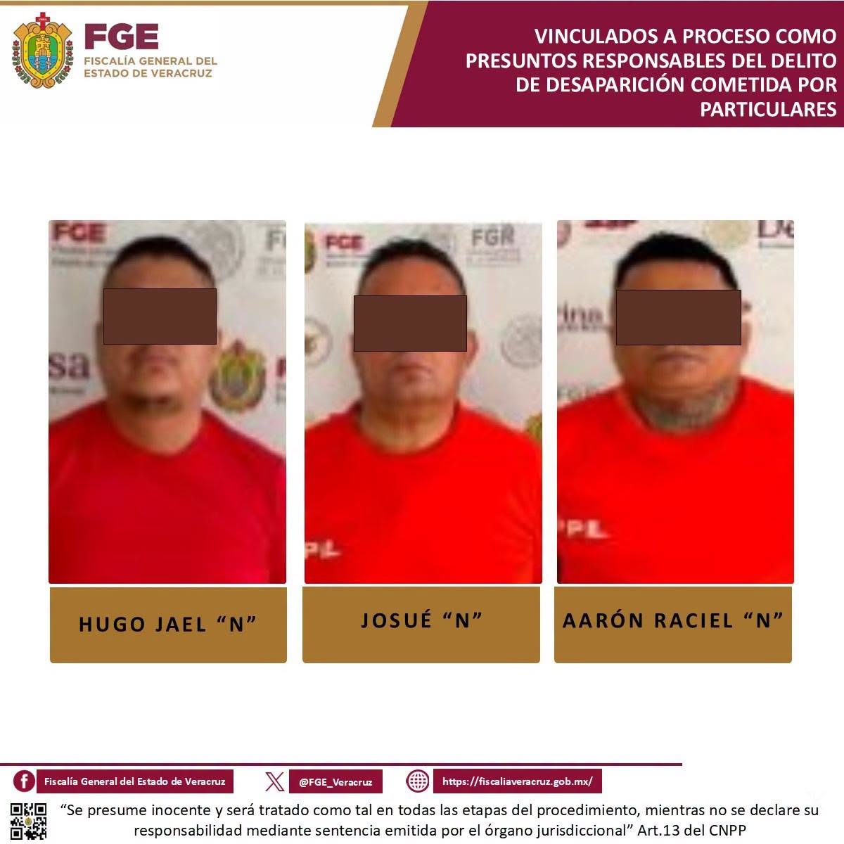 𝗣𝗿𝗶𝘀𝗶𝗼́𝗻 𝗽𝗿𝗲𝘃𝗲𝗻𝘁𝗶𝘃𝗮 𝗽𝗮𝗿𝗮 𝘁𝗿𝗲𝘀 𝘃𝗶𝗻𝗰𝘂𝗹𝗮𝗱𝗼𝘀 𝗽𝗼𝗿 𝗽𝗿𝗲𝘀𝘂𝗻𝘁𝗮 𝗱𝗲𝘀𝗮𝗽𝗮𝗿𝗶𝗰𝗶𝗼́𝗻 𝗲𝗻 𝗠𝗶𝗻𝗮𝘁𝗶𝘁𝗹𝗮́𝗻