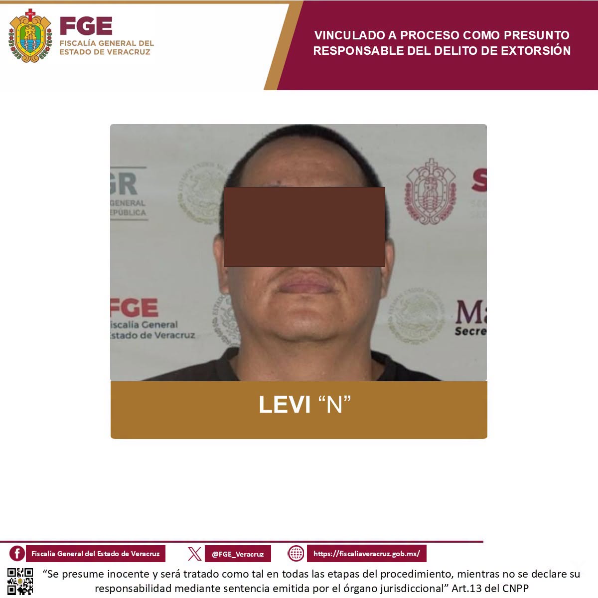 𝗤𝘂𝗲𝗱𝗮 𝗲𝗻 𝗽𝗿𝗶𝘀𝗶𝗼́𝗻 𝗽𝗿𝗲𝘃𝗲𝗻𝘁𝗶𝘃𝗮 𝗟𝗲𝘃𝗶 “𝗡”, 𝘀𝗲𝗻̃𝗮𝗹𝗮𝗱𝗼 𝗽𝗼𝗿 𝗽𝗿𝗲𝘀𝘂𝗻𝘁𝗮 𝗲𝘅𝘁𝗼𝗿𝘀𝗶𝗼́𝗻 𝗲𝗻 𝗔𝘁𝗼𝘆𝗮𝗰
